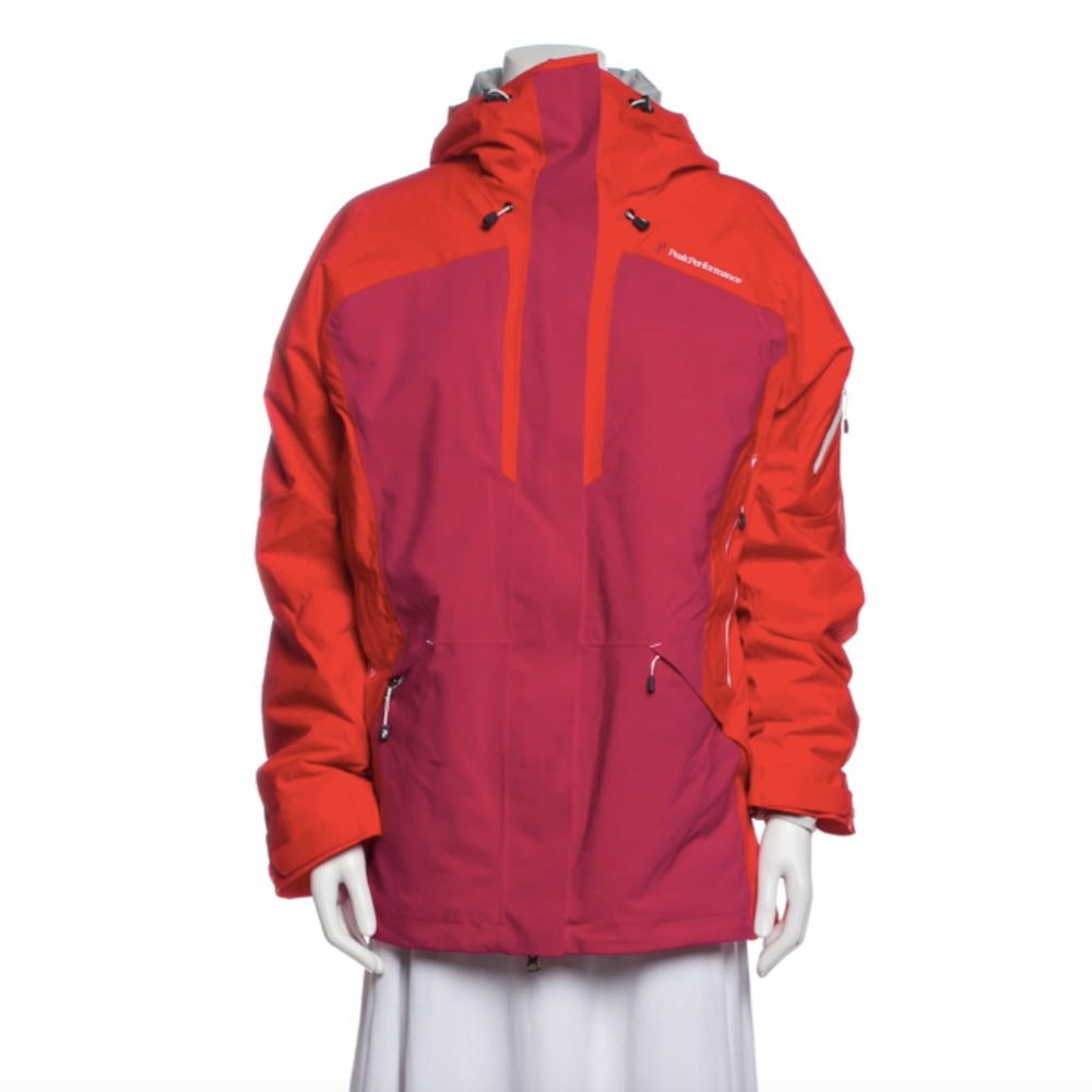 PEAK PERFORMANCE RED & PINK HOODED SKI JACKET SZ L